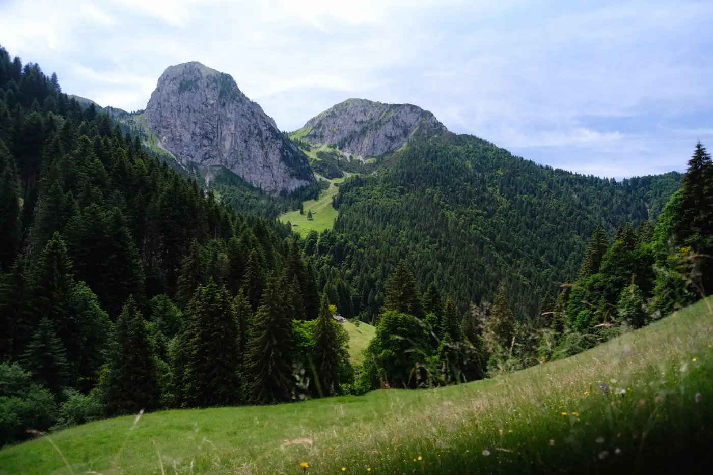 Veduta verso il Sasso di Fontanamora durante il trekking in Val Sedornia in alta Val Seriana.
